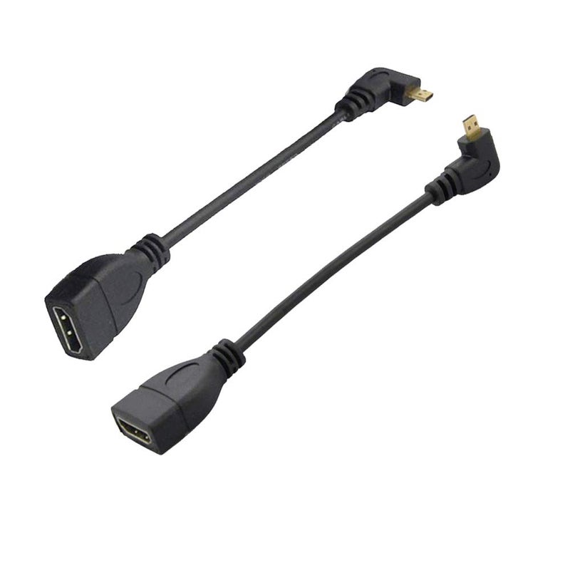 Seadream Angled Micro HDMI to HDMI Adapter Cable, 2Pack 6" 15CM 90 Degree Type D Right-Toward Left-Toward Male to Type A Female Cable Adapter Connector (2pcs Each of Right and Left)